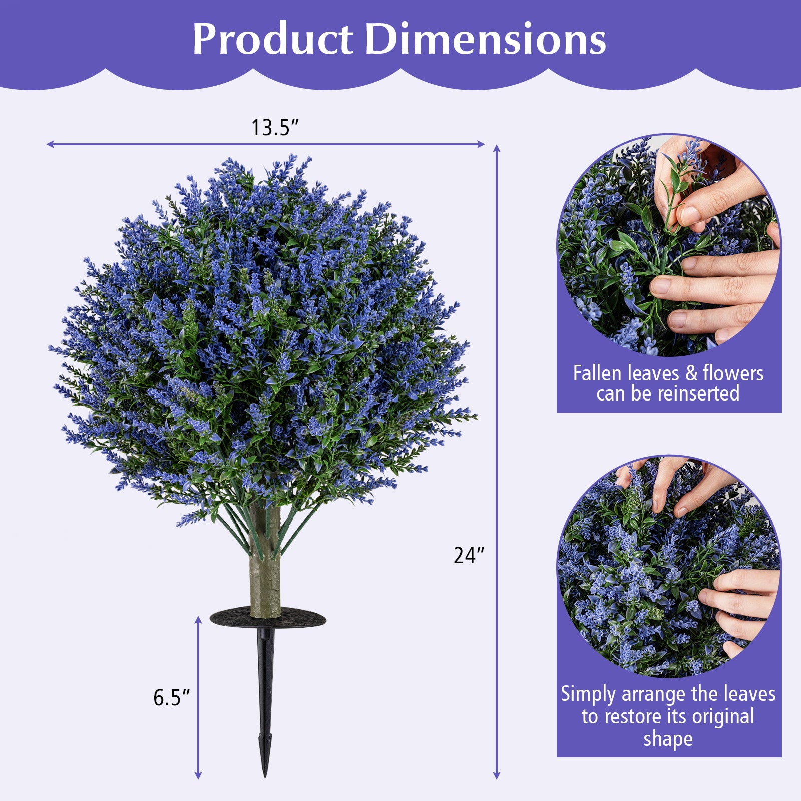 Set of 2 Artificial Lavender Topiary Ball Trees with Ground Spikes Faux Plants at Gallery Canada