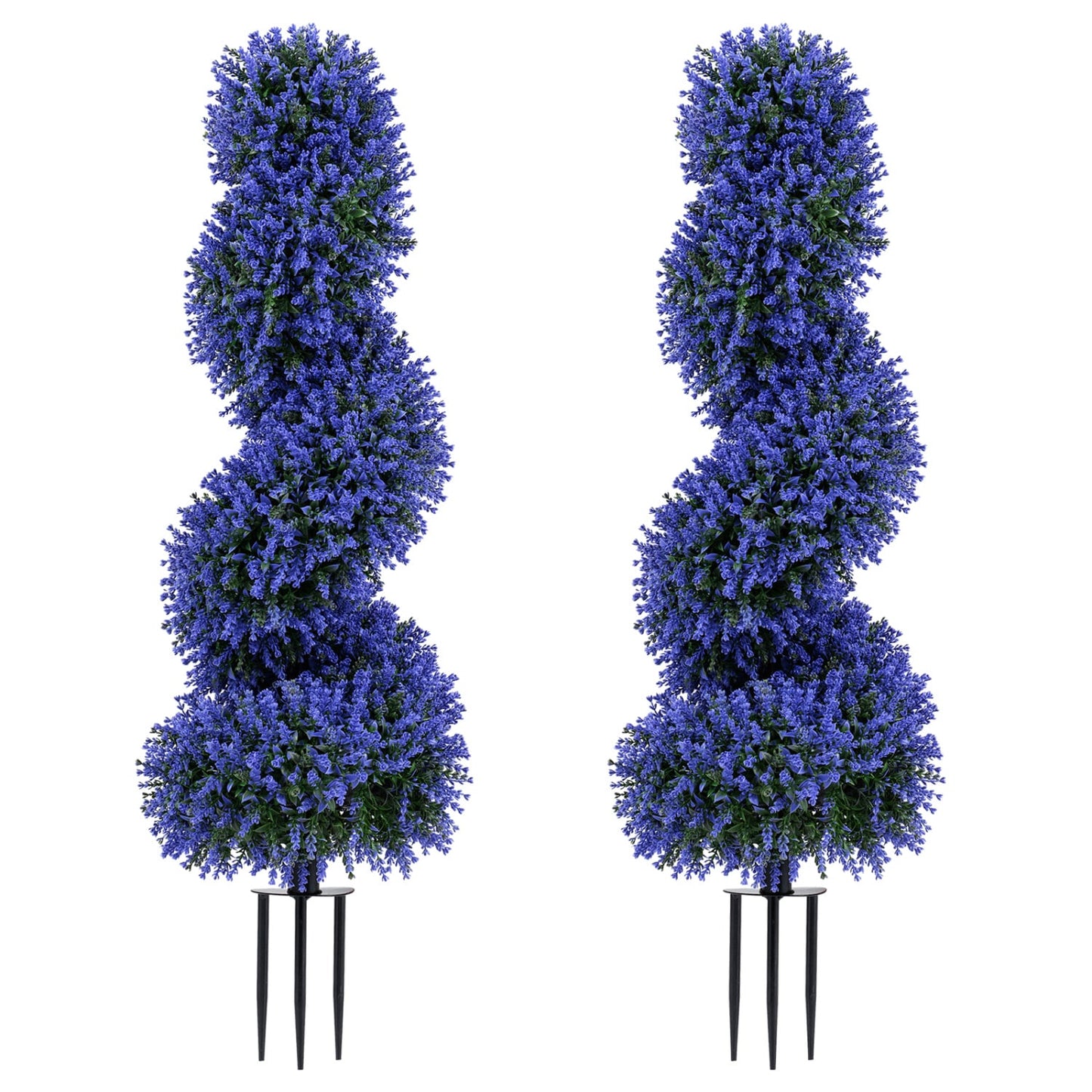 Set of 2 Artificial Spiral Topiary Trees with Sun Protection and Ground Spikes, Purple