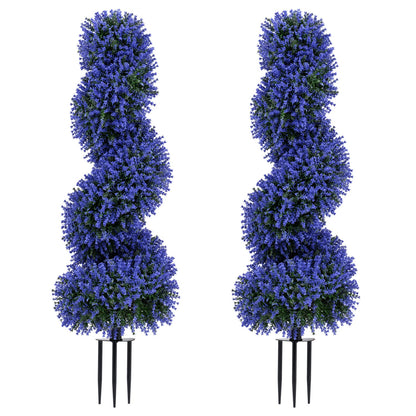 Set of 2 Artificial Spiral Topiary Trees with Sun Protection and Ground Spikes, Purple