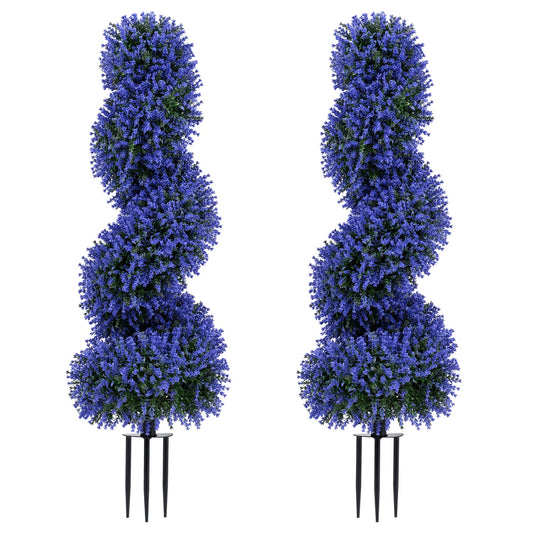 Set of 2 Artificial Spiral Topiary Trees with Sun Protection and Ground Spikes, Purple Faux Plants Purple at Gallery Canada