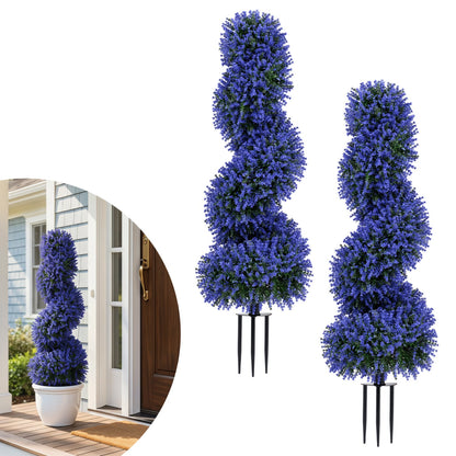 Set of 2 Artificial Spiral Topiary Trees with Sun Protection and Ground Spikes, Purple