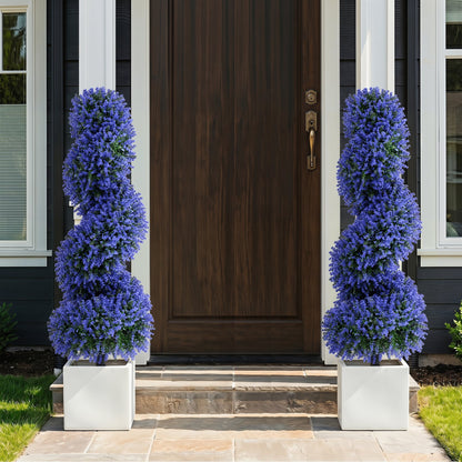 Set of 2 Artificial Spiral Topiary Trees with Sun Protection and Ground Spikes, Purple