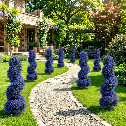 Set of 2 Artificial Spiral Topiary Trees with Sun Protection and Ground Spikes, Purple Faux Plants Purple at Gallery Canada