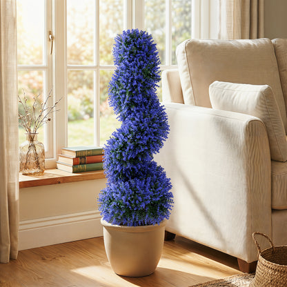 Set of 2 Artificial Spiral Topiary Trees with Sun Protection and Ground Spikes, Purple