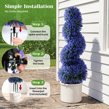 Set of 2 Artificial Spiral Topiary Trees with Sun Protection and Ground Spikes, Purple