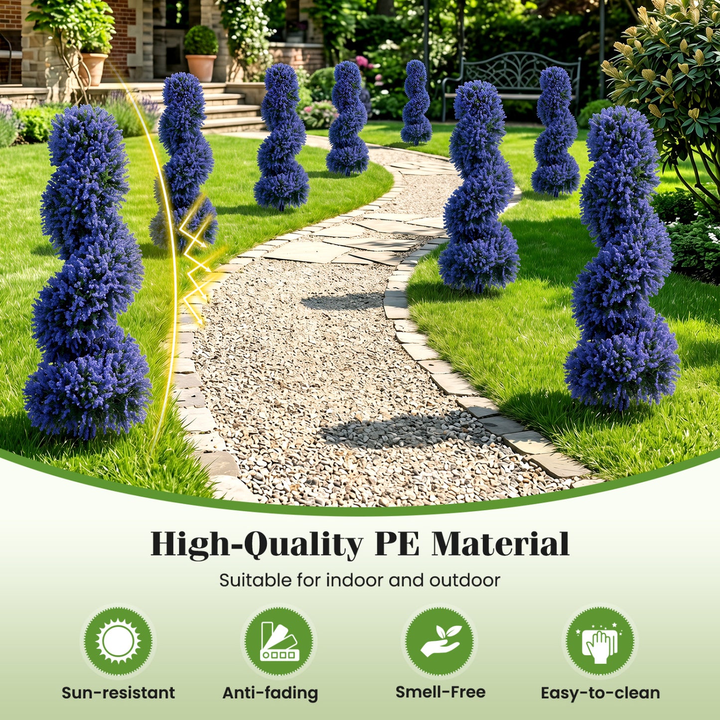 Set of 2 Artificial Spiral Topiary Trees with Sun Protection and Ground Spikes, Purple