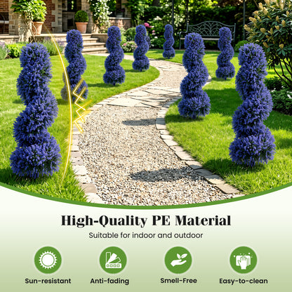 Set of 2 Artificial Spiral Topiary Trees with Sun Protection and Ground Spikes, Purple