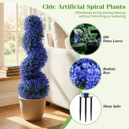 Set of 2 Artificial Spiral Topiary Trees with Sun Protection and Ground Spikes, Purple
