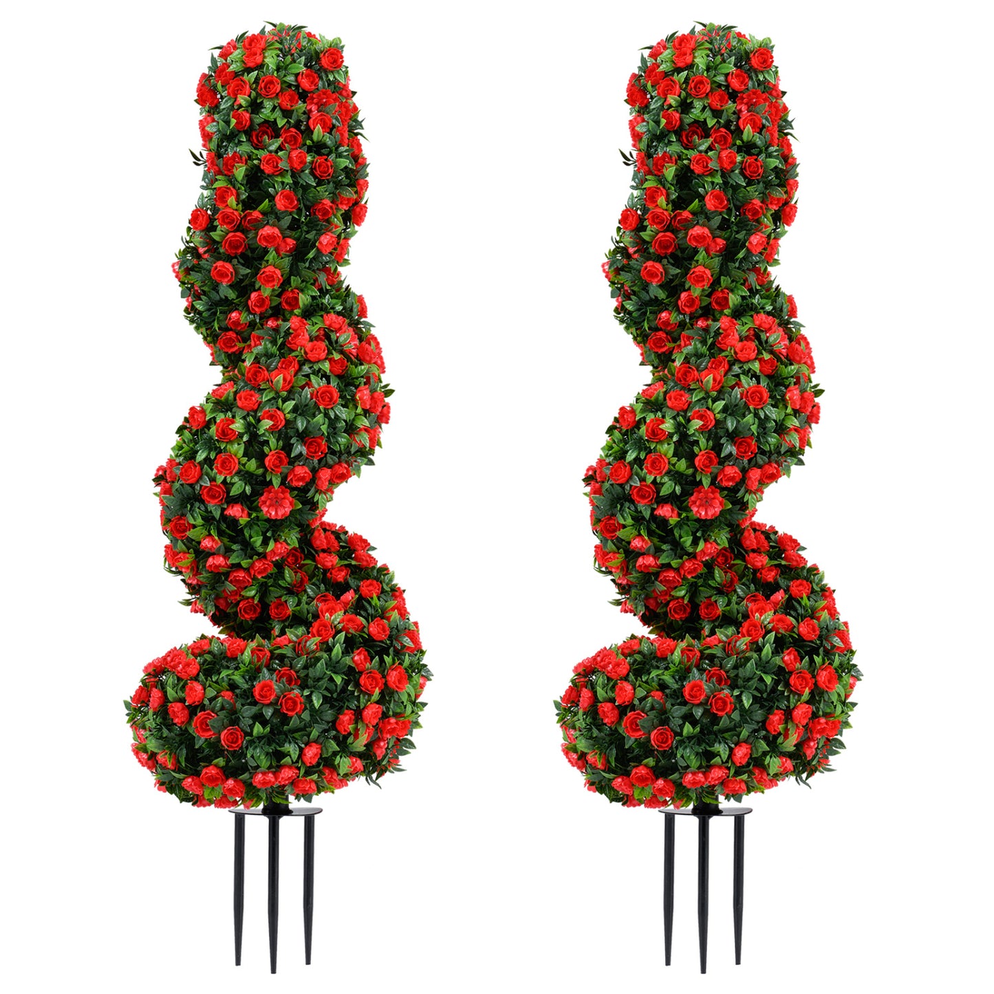 Set of 2 Artificial Spiral Topiary Trees with Sun Protection and Ground Spikes, Red Faux Plants Red at Gallery Canada
