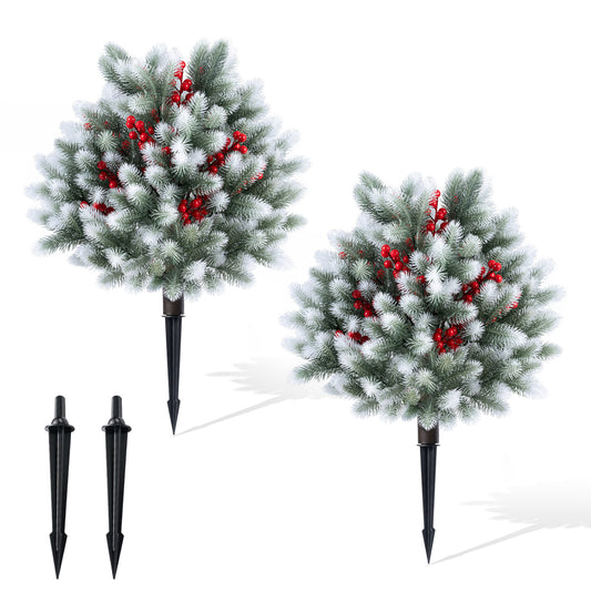 2 Artificial Topiaries with Ground Spikes, Porch Patio Decor, Cedar
