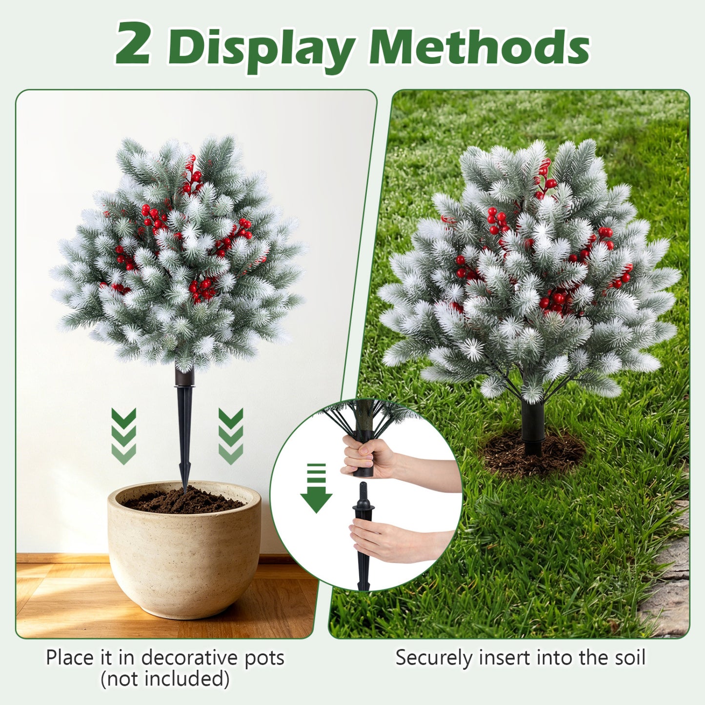 2 Artificial Topiaries with Ground Spikes, Porch Patio Decor, Cedar