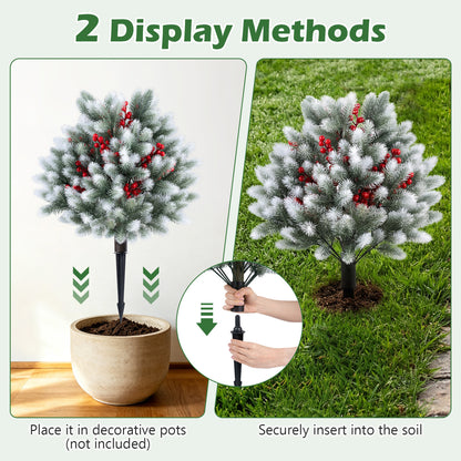 2 Artificial Topiaries with Ground Spikes, Porch Patio Decor, Cedar