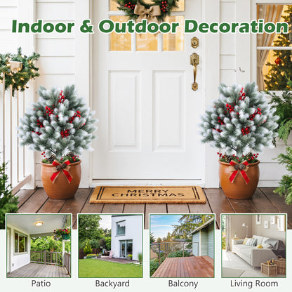 2 Artificial Topiaries with Ground Spikes, Porch Patio Decor, Cedar