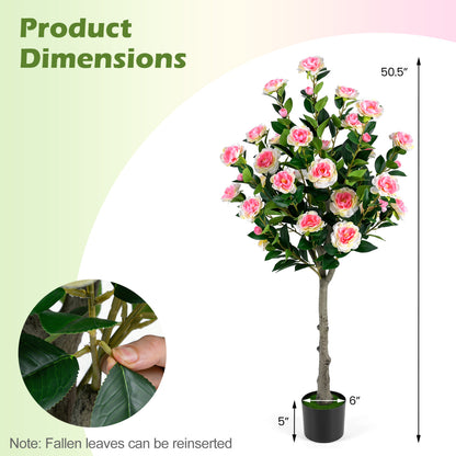 Set Of 2 Artificial Camellia Trees, 27 Blossoms, Cement Pot