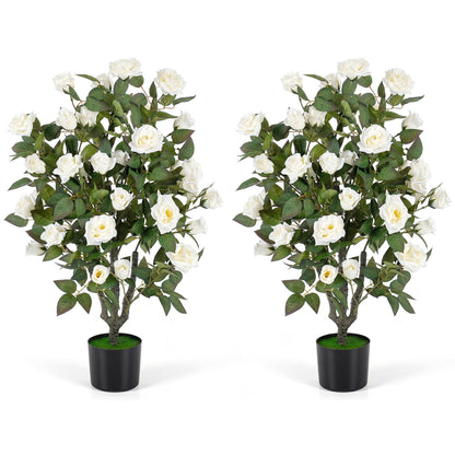 Set Of 2 Artificial Rose Trees, White Faux Plants at Gallery Canada