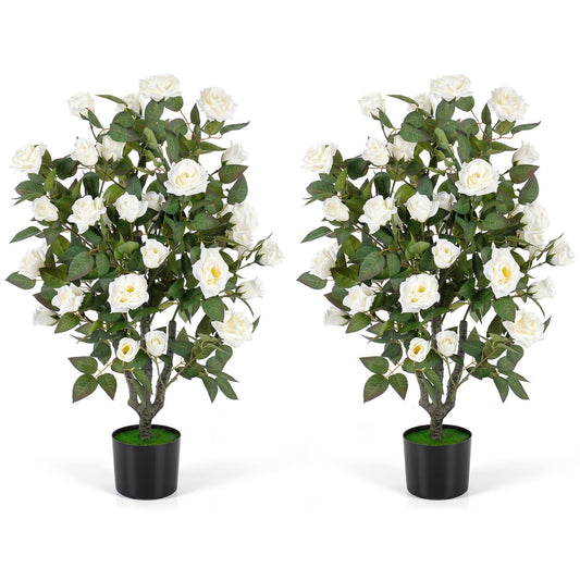 Set Of 2 Artificial Rose Trees, White Faux Plants White at Gallery Canada