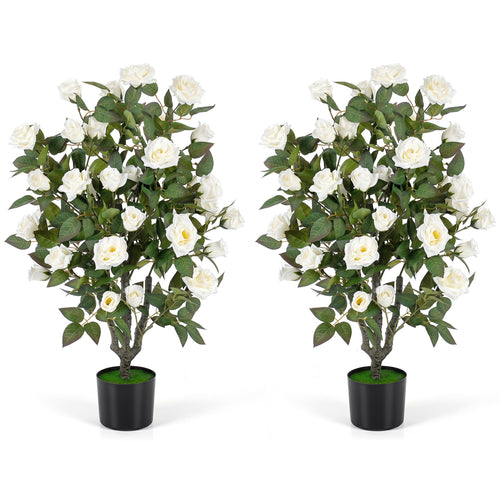 Set Of 2 Artificial Rose Trees, White