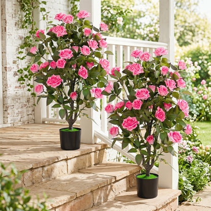 Set of 2 Artificial Rose Trees, Pink