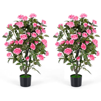 Set of 2 Artificial Rose Trees, Pink Faux Plants Pink at Gallery Canada