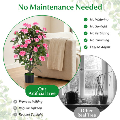 Set of 2 Artificial Rose Trees, Pink