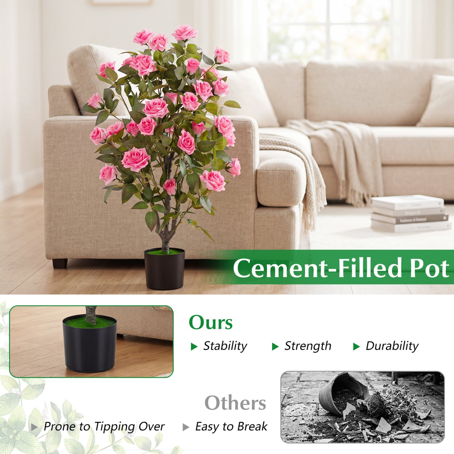 Set of 2 Artificial Rose Trees, Pink
