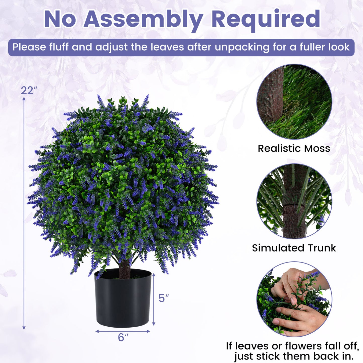 Set of 2 Artificial Lavender Topiary Ball Trees 22"