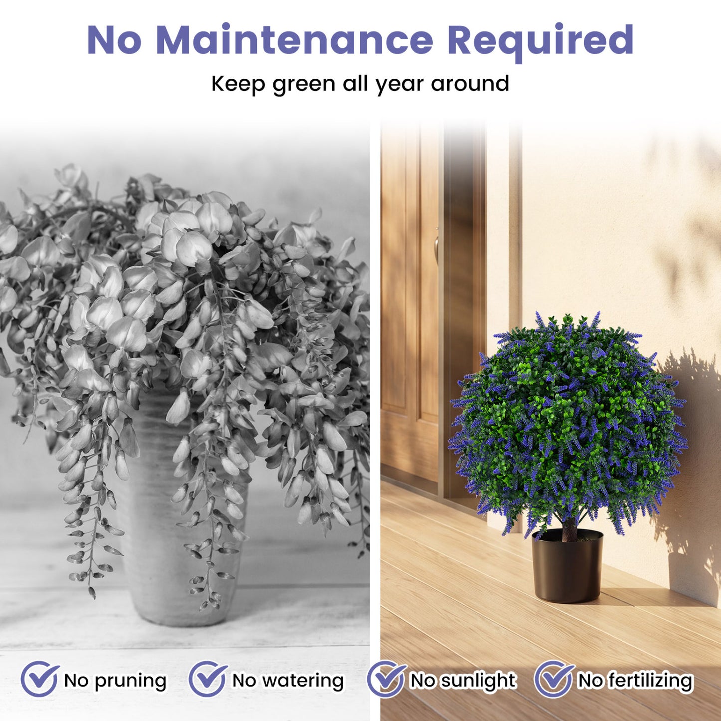 Set of 2 Artificial Lavender Topiary Ball Trees 22"