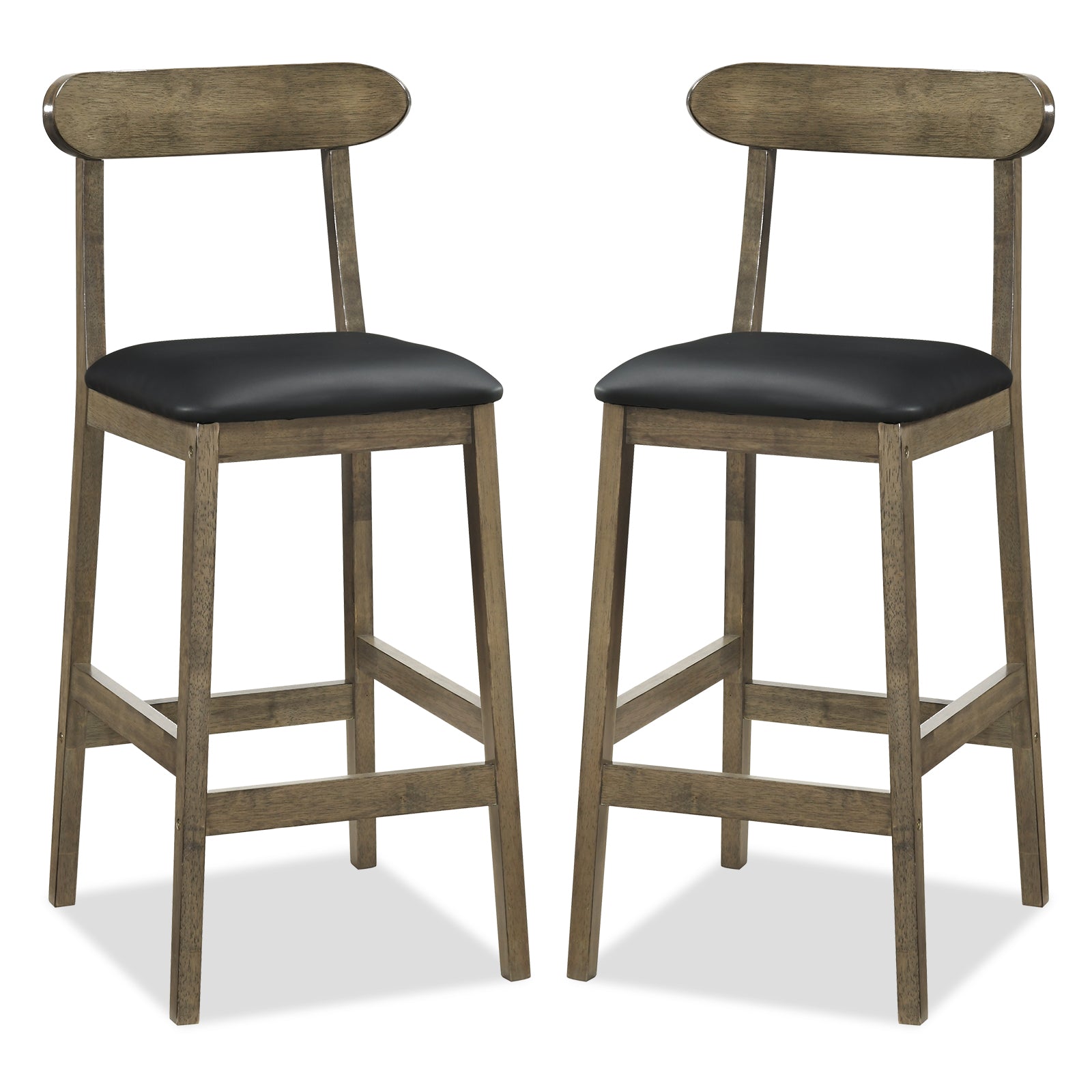 Set of 2 Bar Stools Upholstered with Rubber Wood Legs and Footrests, Oak Bar Stools Oak at Gallery Canada