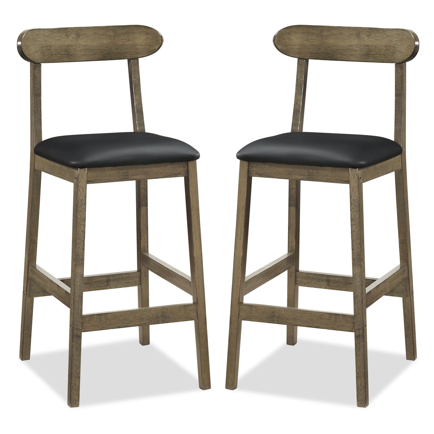 Set of 2 Bar Stools Upholstered with Rubber Wood Legs and Footrests, Oak Bar Stools Oak at Gallery Canada