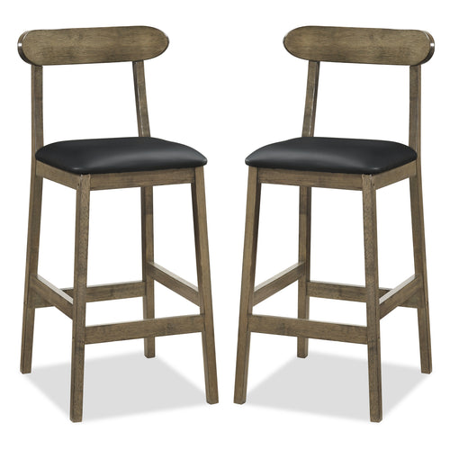 Set of 2 Bar Stools Upholstered with Rubber Wood Legs and Footrests, Oak