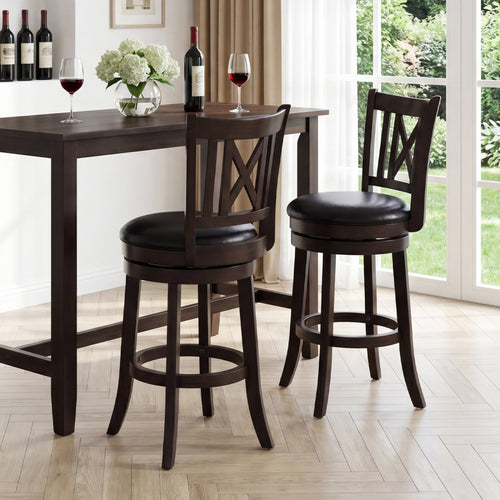 Set Of 2 Swivel Bar Stools With Hollowed Backrest, 26 Inches