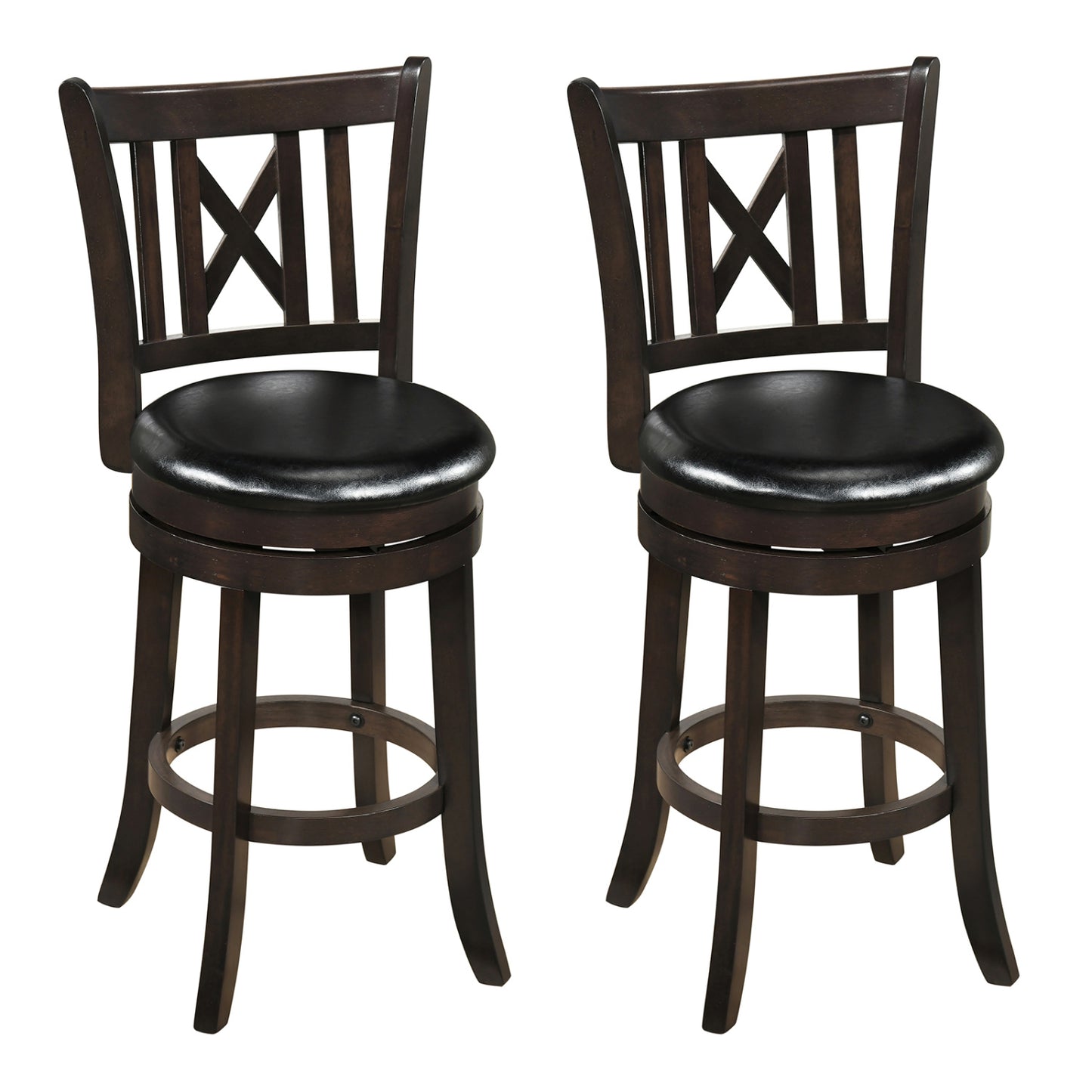 Set Of 2 Swivel Bar Stools With Hollowed Backrest, 26 Inches Bar Stools Dark Chocolate at Gallery Canada