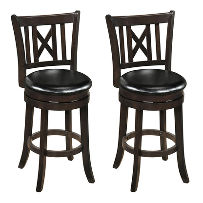 Set Of 2 Swivel Bar Stools With Hollowed Backrest, 26 Inches Bar Stools Dark Chocolate at Gallery Canada