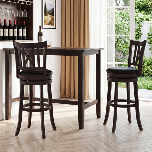 Set Of 2 Swivel Bar Stools With Hollow Backrest, 30 In