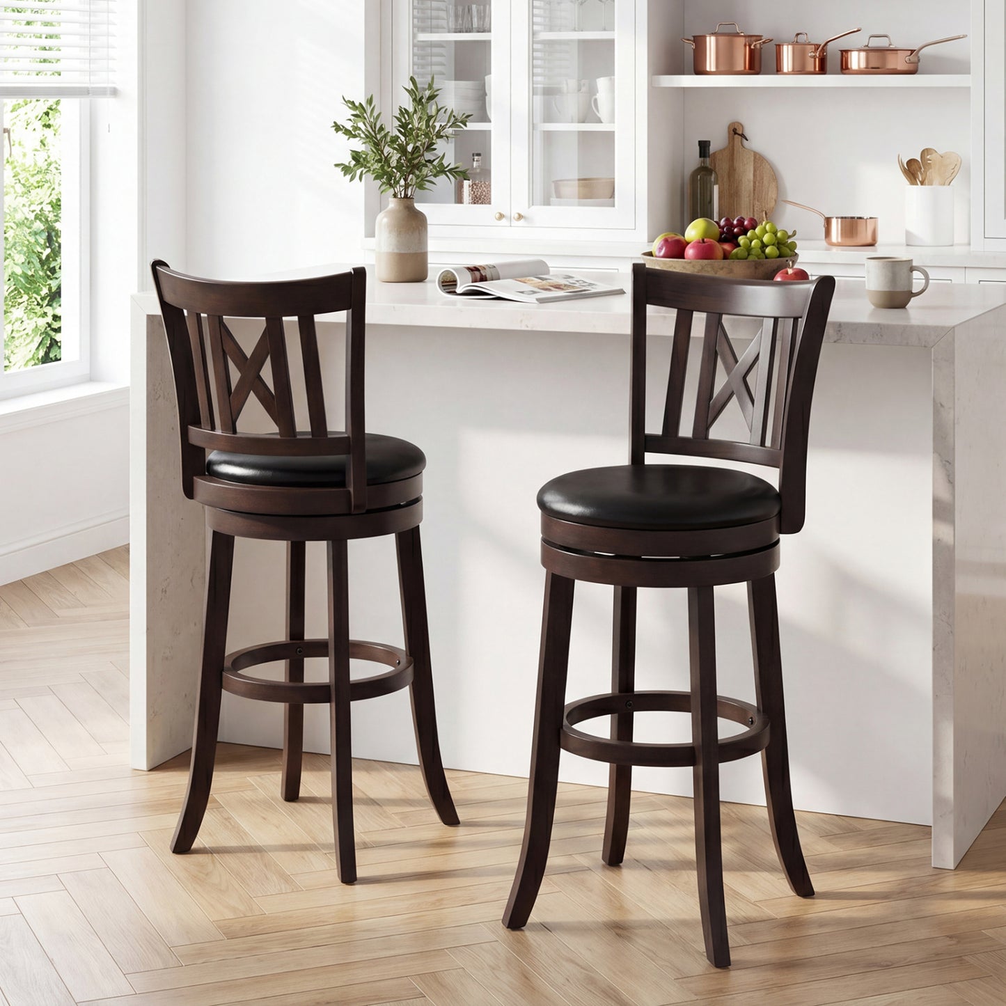 Set Of 2 Swivel Bar Stools With Hollow Backrest, 30 In