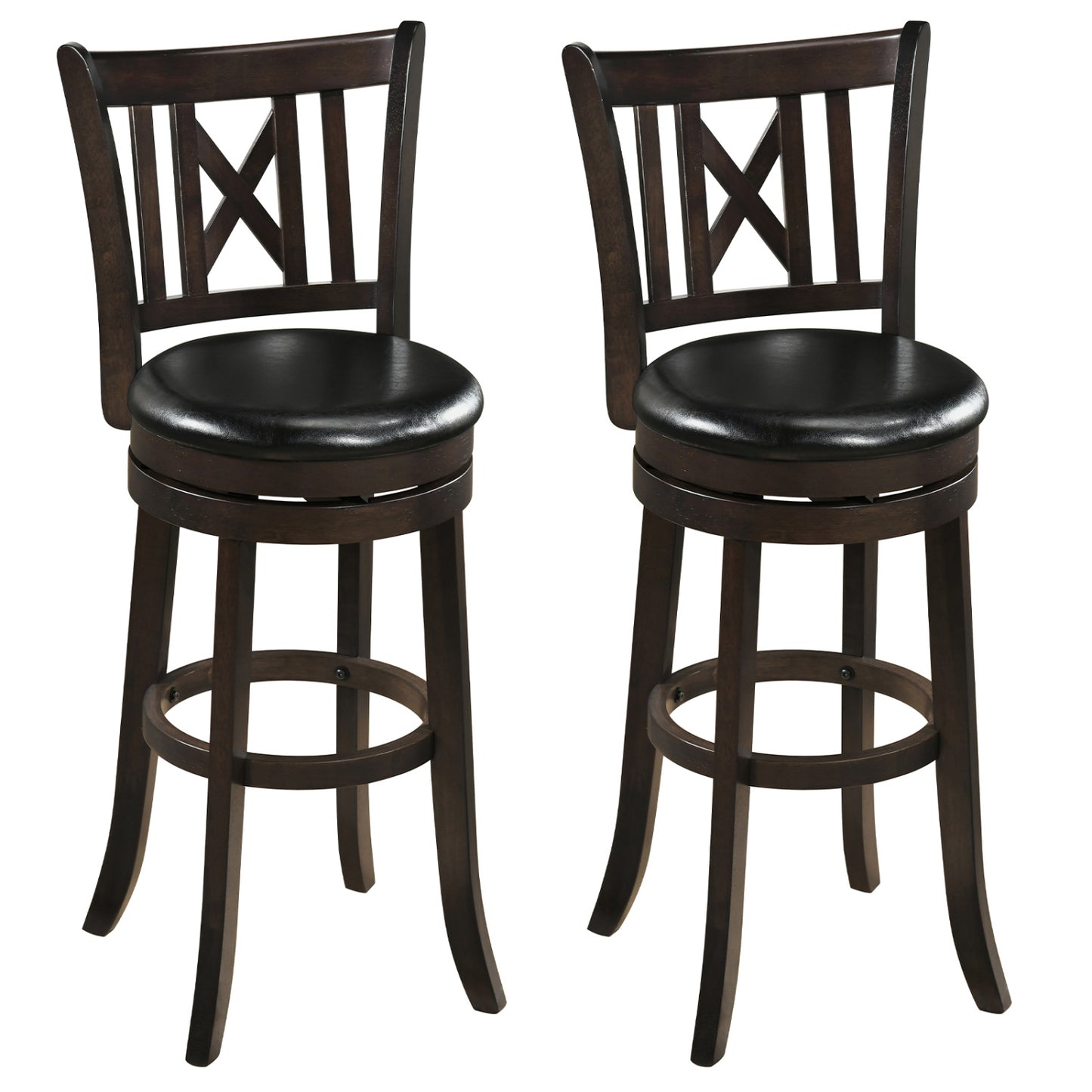 Set Of 2 Swivel Bar Stools With Hollow Backrest, 30 In Bar Stools Dark Chocolate at Gallery Canada