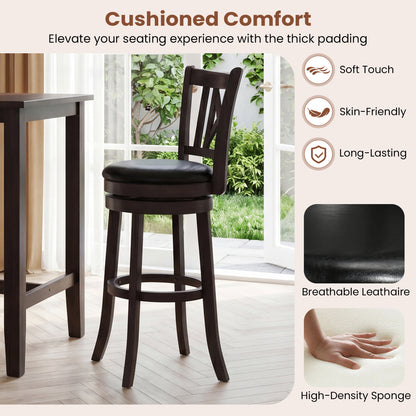 Set Of 2 Swivel Bar Stools With Hollow Backrest, 30 In