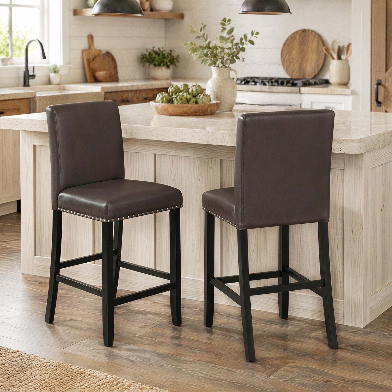 Set Of 2 Bar Stools With Back, Brown Bar Stools at Gallery Canada