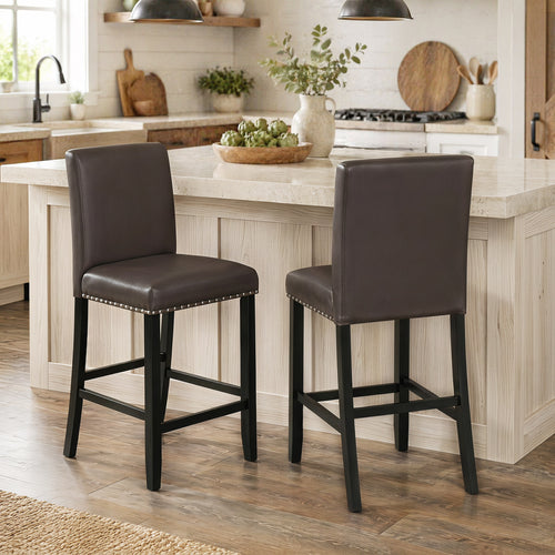 Set Of 2 Bar Stools With Back, Brown