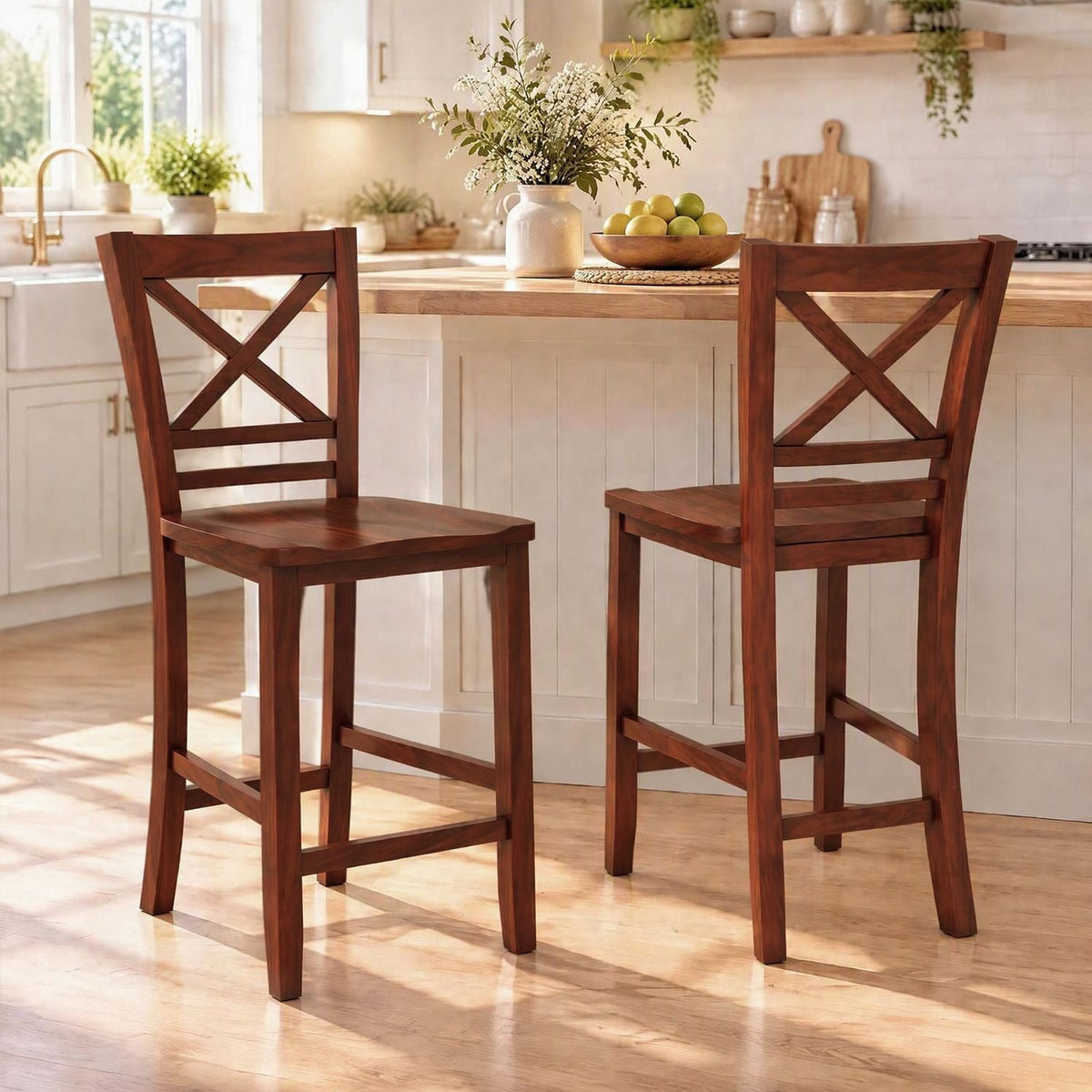 2 Solid Wood Bar Stools, 24 Inch, Walnut Bar Stools at Gallery Canada