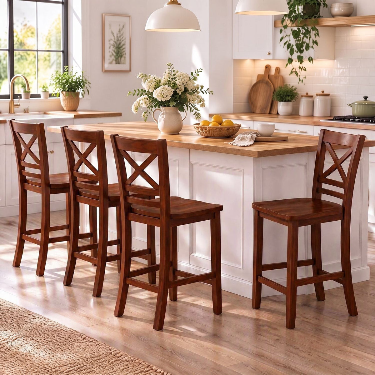 2 Solid Wood Bar Stools, 24 Inch, Walnut Bar Stools at Gallery Canada