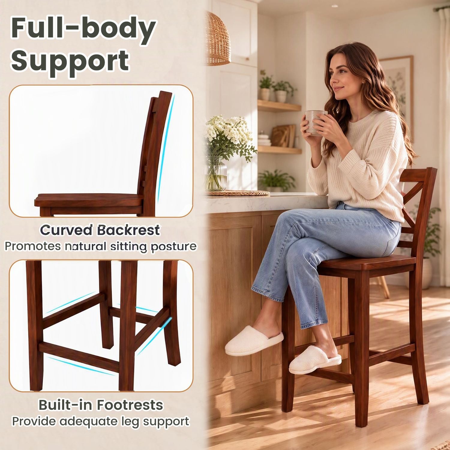 2 Solid Wood Bar Stools, 24 Inch, Walnut Bar Stools at Gallery Canada