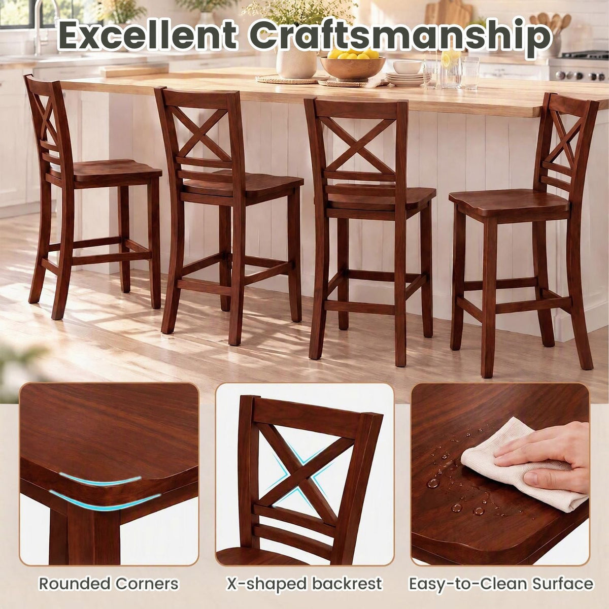 2 Solid Wood Bar Stools, 24 Inch, Walnut Bar Stools at Gallery Canada