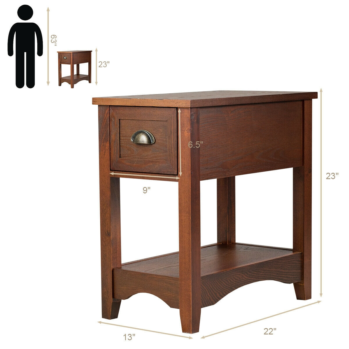 Set of 2 Contemporary Side End Table with Drawer, Walnut End & Side Tables at Gallery Canada