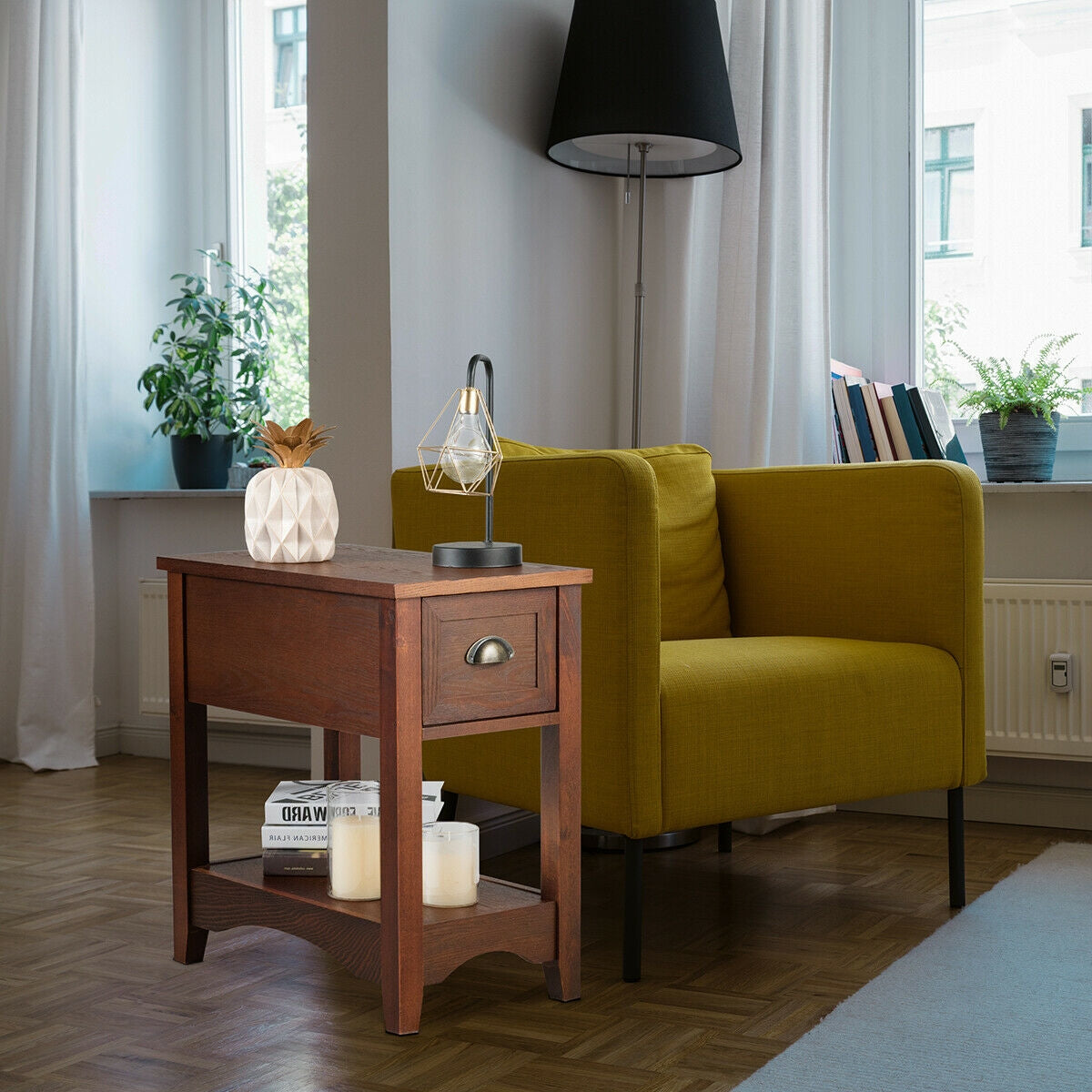 Set of 2 Contemporary Side End Table with Drawer, Walnut End & Side Tables at Gallery Canada