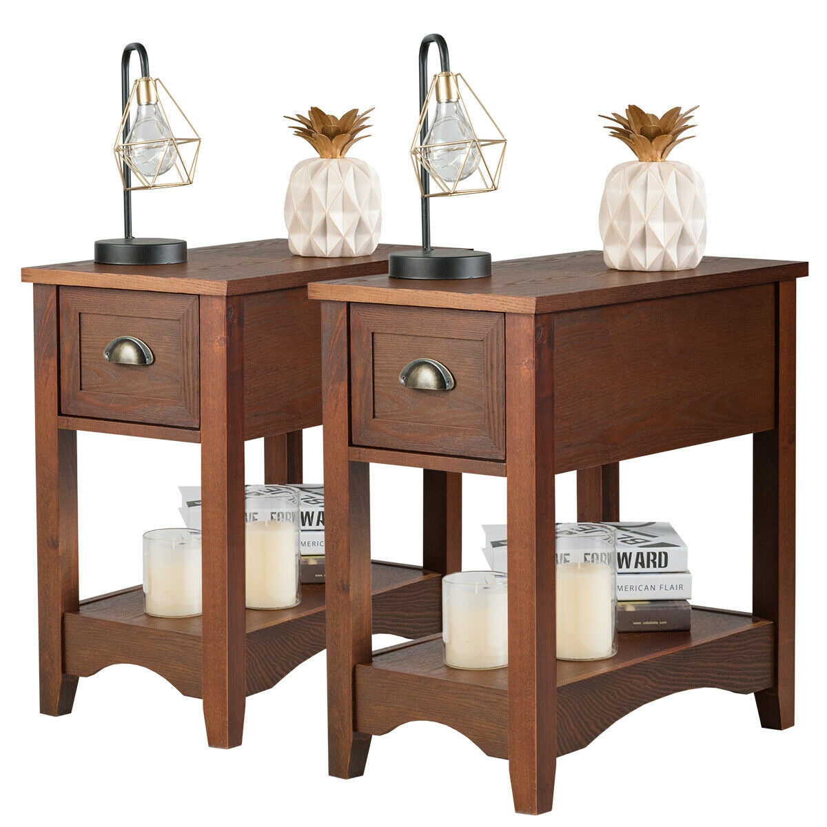 Set of 2 Contemporary Side End Table with Drawer, Walnut End & Side Tables at Gallery Canada