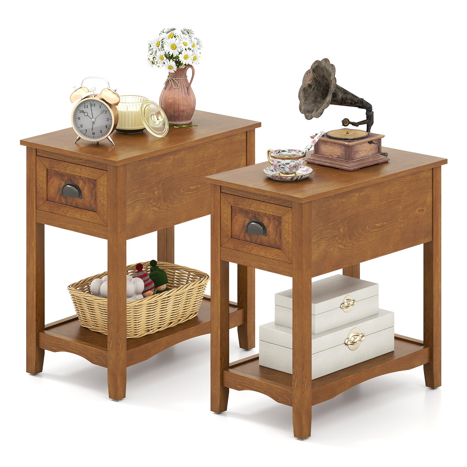 Set of 2 Contemporary Side End Table with Drawer, Natural End & Side Tables at Gallery Canada