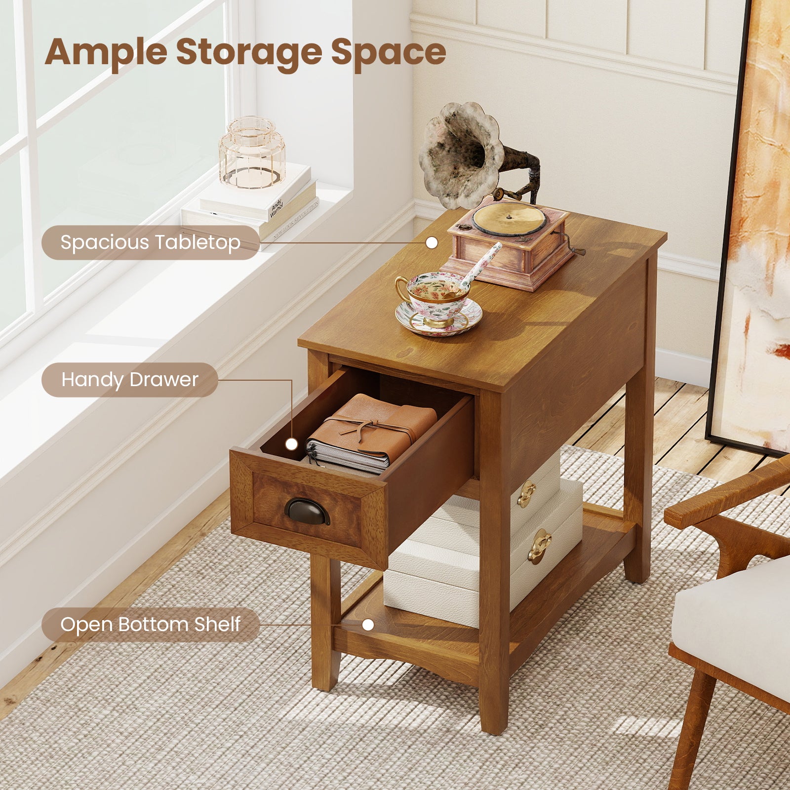 Set of 2 Contemporary Side End Table with Drawer, Natural End & Side Tables at Gallery Canada