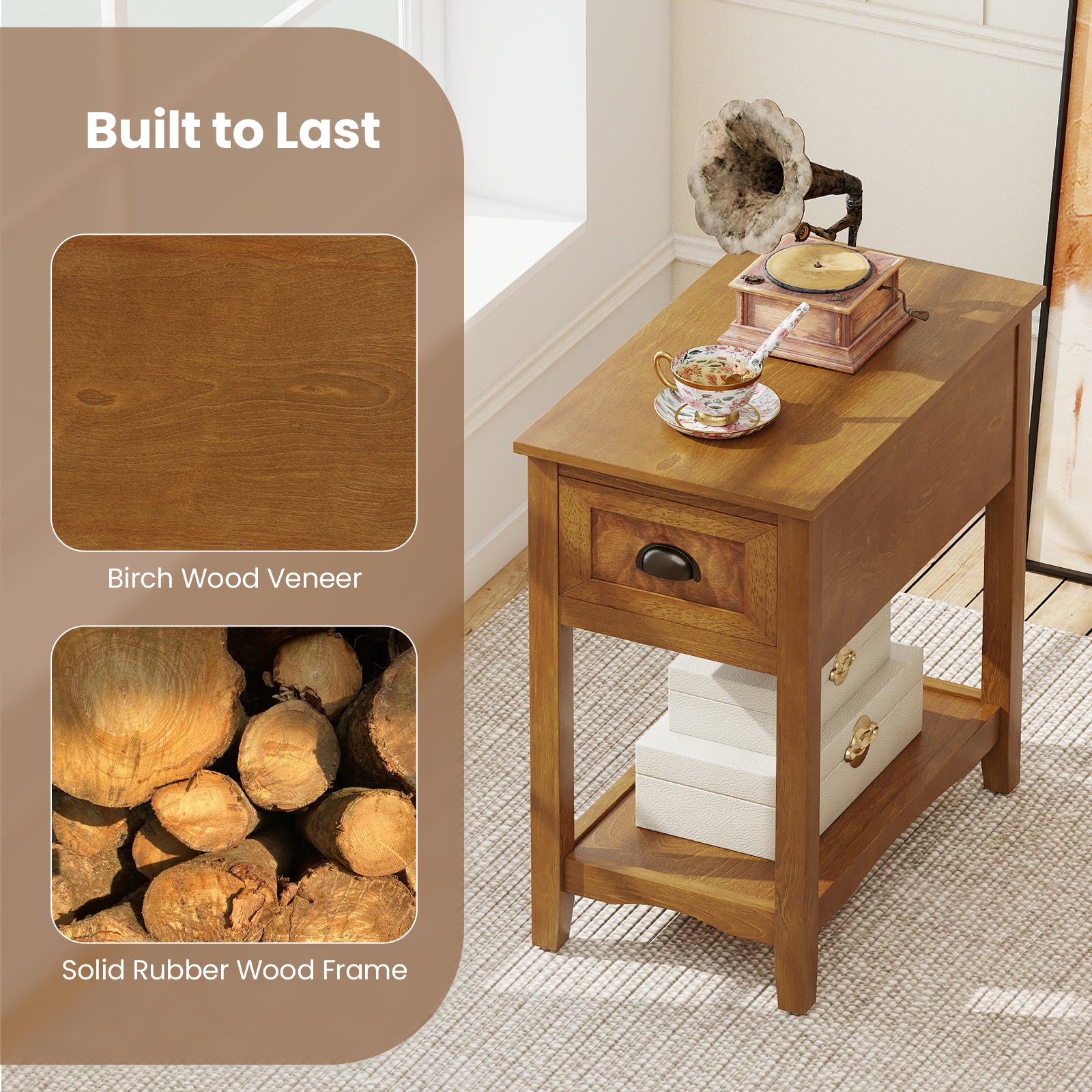 Set of 2 Contemporary Side End Table with Drawer, Natural End & Side Tables at Gallery Canada