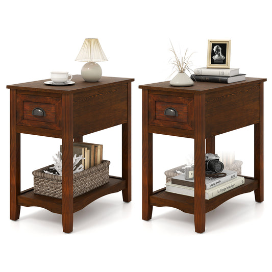 Set Of 2 Contemporary Side End Tables With Drawer, Walnut End & Side Tables Walnut at Gallery Canada